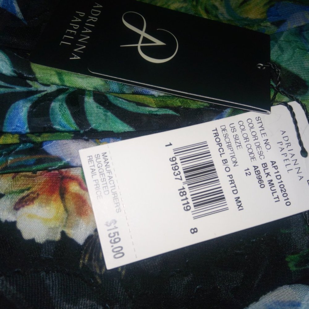 Adrianna Papell Tropical Print Burnout Textured Maxi Dress Sz 12 NWT - Picture 10 of 11